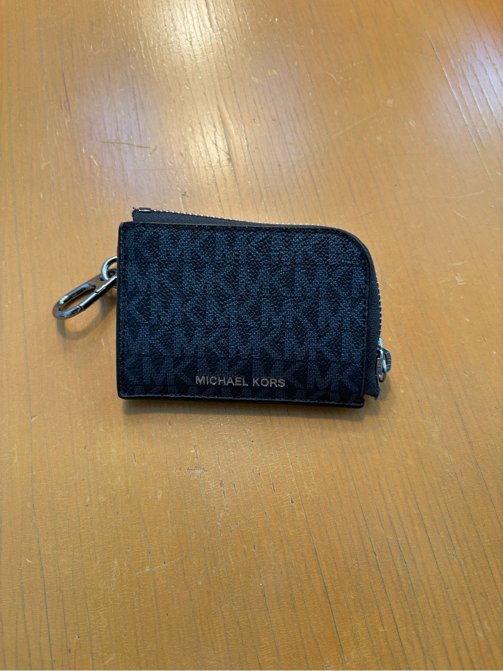 Michael Kors Blue & Black MK Logo Zip Card Holder with Key Clip